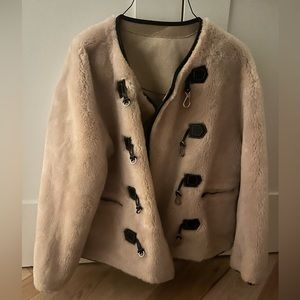 Toteme / Mango Leather-trimmed shearling jacket dupe
